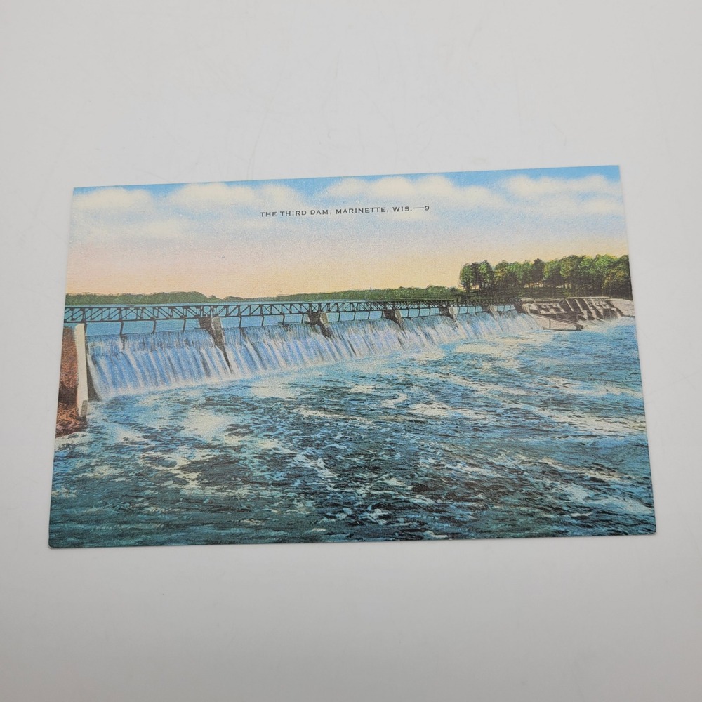 Vintage Postcard The Third Dam Marinette Wisconsin Menominee River